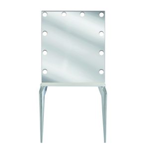 Moderner Spiegel mit 10 Lichtern, schmale Beine, ideal für stilvolle Schminktische oder Salonbereiche.