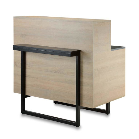 Moderner Empfangstresen aus Holz mit schwarzem Metallgestell