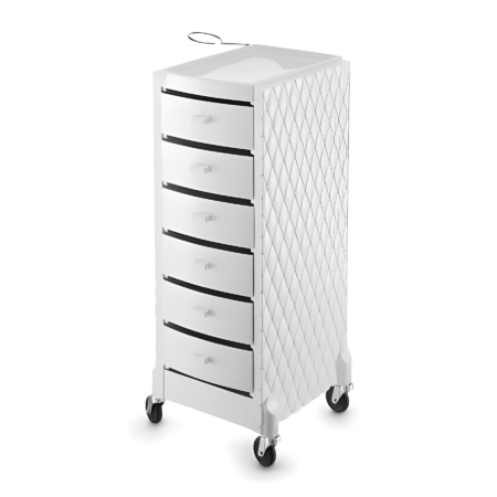 Weißer Arbeitswagen mit fünf Schubladen, Quaderdesign