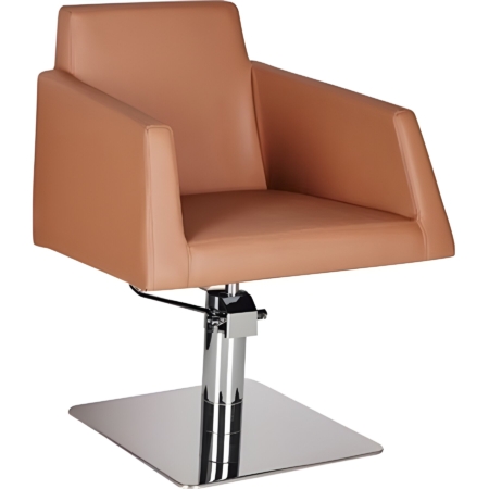 Moderner brauner Coiffeurstuhl mit Chromfuß, ideal für Salons und komfortables Styling.