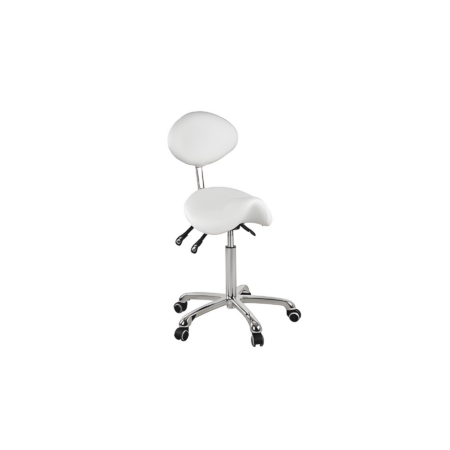 Ergonomischer weißer Rollhocker mit Rückenlehne, höhenverstellbar