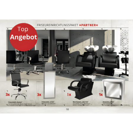 Friseureinrichtungspaket mit Stühlen, Waschplätzen und Spiegel, Top Angebot für Salons, modernes Design.