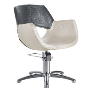 Moderner Friseurstuhl mit zweifarbigem Design, verstellbar und stilvoll für Salonausstattung.