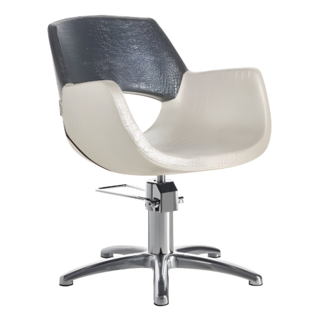 Moderner Friseurstuhl mit zweifarbigem Design, verstellbar und stilvoll für Salonausstattung.