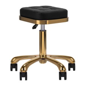 Goldener Drehhocker mit schwarzem Polster, höhenverstellbar, 5 Rollen