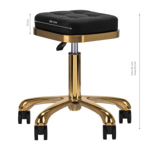 Goldener Drehhocker mit schwarzem Polster, höhenverstellbar, 5 Rollen