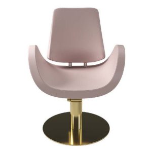 Moderner rosa Friseurstuhl mit goldener Basis, stilvolles Salon-Möbelstück für professionelle Haarstylisten.