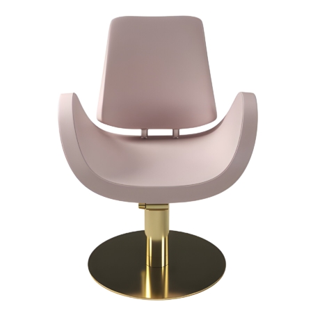 Moderner rosa Friseurstuhl mit goldener Basis, stilvolles Salon-Möbelstück für professionelle Haarstylisten.