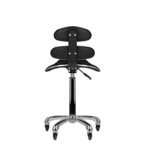 Moderner ergonomischer schwarzer Kosmetikhocker mit Rückenlehne und Rollen