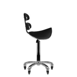 Moderner ergonomischer schwarzer Kosmetikhocker mit Rückenlehne und Rollen