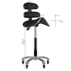 Moderner ergonomischer schwarzer Kosmetikhocker mit Rückenlehne und Rollen