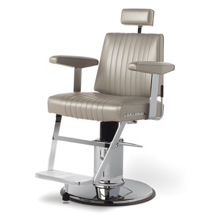 Moderner Kosmetikstuhl mit beiger Polsterung und verstellbarer Kopfstütze, ideal für stilvolle Barbershops und Salons.