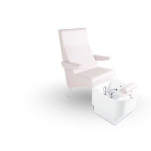 Moderner Pedikürstuhl mit Fußbad in minimalistischem Design, ideal für Komfort im Schönheitssalon.