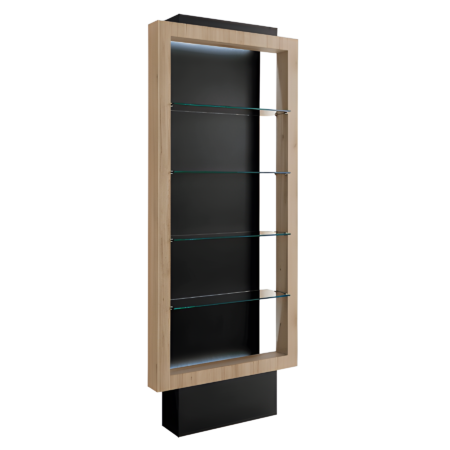 Modernes Holz-Metall-Glas Produktregal