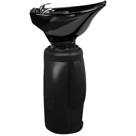 Schwarzes Standwaschsaeule, ideal für Friseur-Salons, mit ergonomischem Design.
