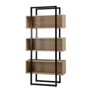 Modernes Regal mit Holzregalböden und schwarzem Metallrahmen