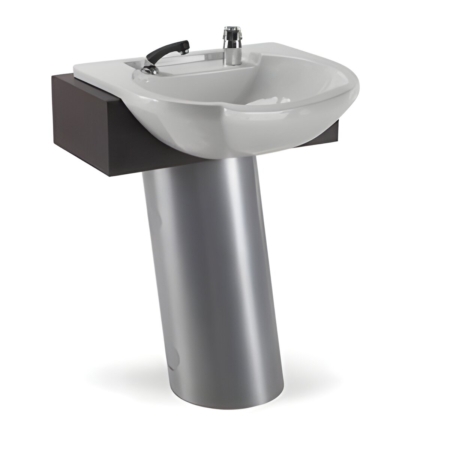 Modernes Vorwrtswaschbecken mit schrägem Sockel und integriertem Wasserhahn