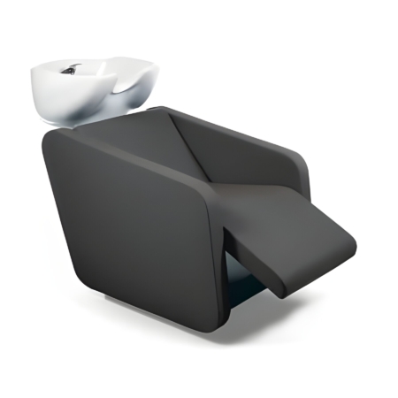 Moderner Friseurstuhl mit integrierter Waschstation, ergonomisch und stilvoll für professionellen Salonkomfort.