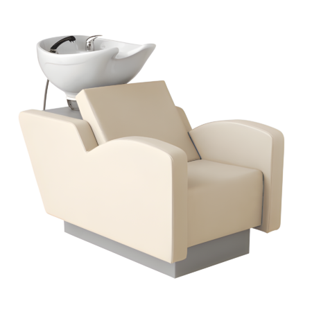 Moderner Friseurstuhl mit Waschbecken, ergonomisch und komfortabel für Salon oder Spa Nutzung.