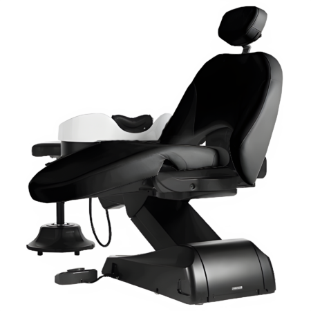 Moderner, verstellbarer schwarzer Kosmetikstuhl für Komfort in Salons und Spas. Ideal für Behandlungen und Entspannung.