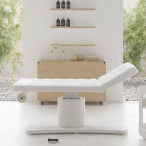 Moderne Behandlungsliege, elektrisch höhenverstellbar, aus Holz, ideal für Kosmetiksalons