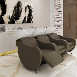 Moderne Friseurwaschbecken, schwenkbar, als Rückwärtswaschbecken oder auch mit Massageoption, für komfortable Friseursalons.