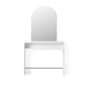 Friseurplatz Jovis, Friseurarbeitsplatz mit gewölbten Spiegel und integrierter Fußstütze