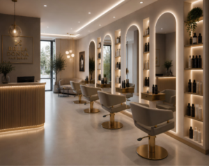 Friseurspiegel Bow & Friseurstuhl Dafne