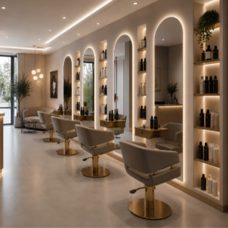 Friseurspiegel Bow & Friseurstuhl Dafne