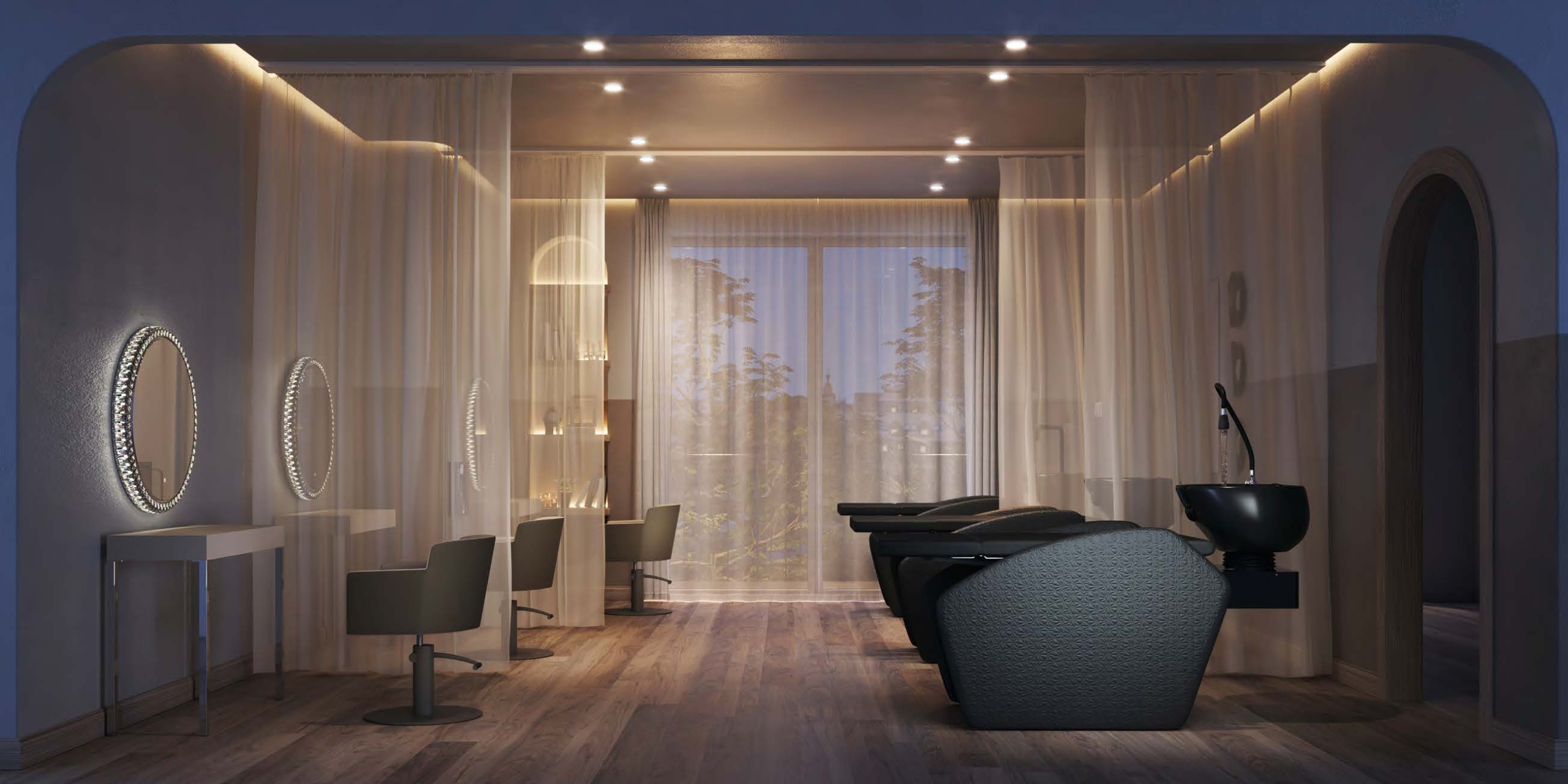 Head Spa Friseurwaschbecken Flexy Lounge + Friseurplatz Diamond LED